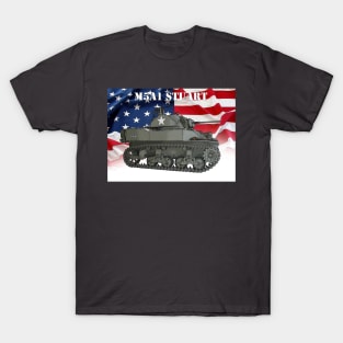 M5A1 Stuart light tank with American flag T-Shirt